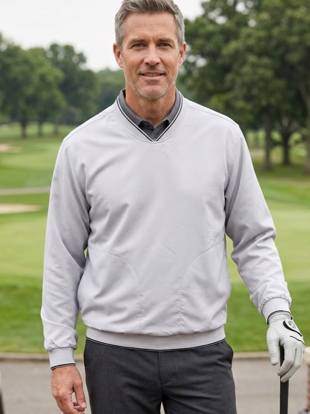 Walter Hagen Light Gray V-Neck Golf Pullover